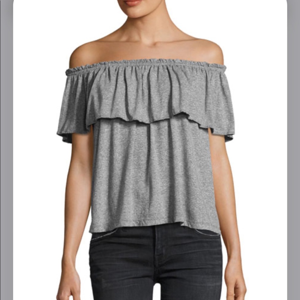 Current/Elliott the ruffle grey off-shoulder top